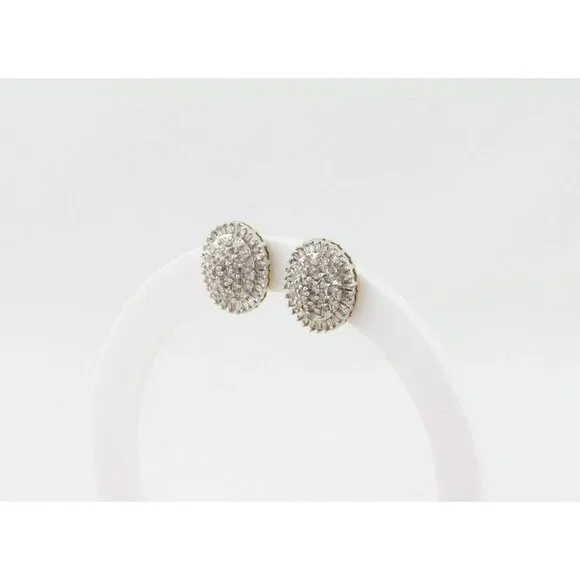 10k Yellow Gold 1 Carat Diamond Cluster Earrings Large Sparkly Studs 5/8" x 1/2" - Picture 5 of 8